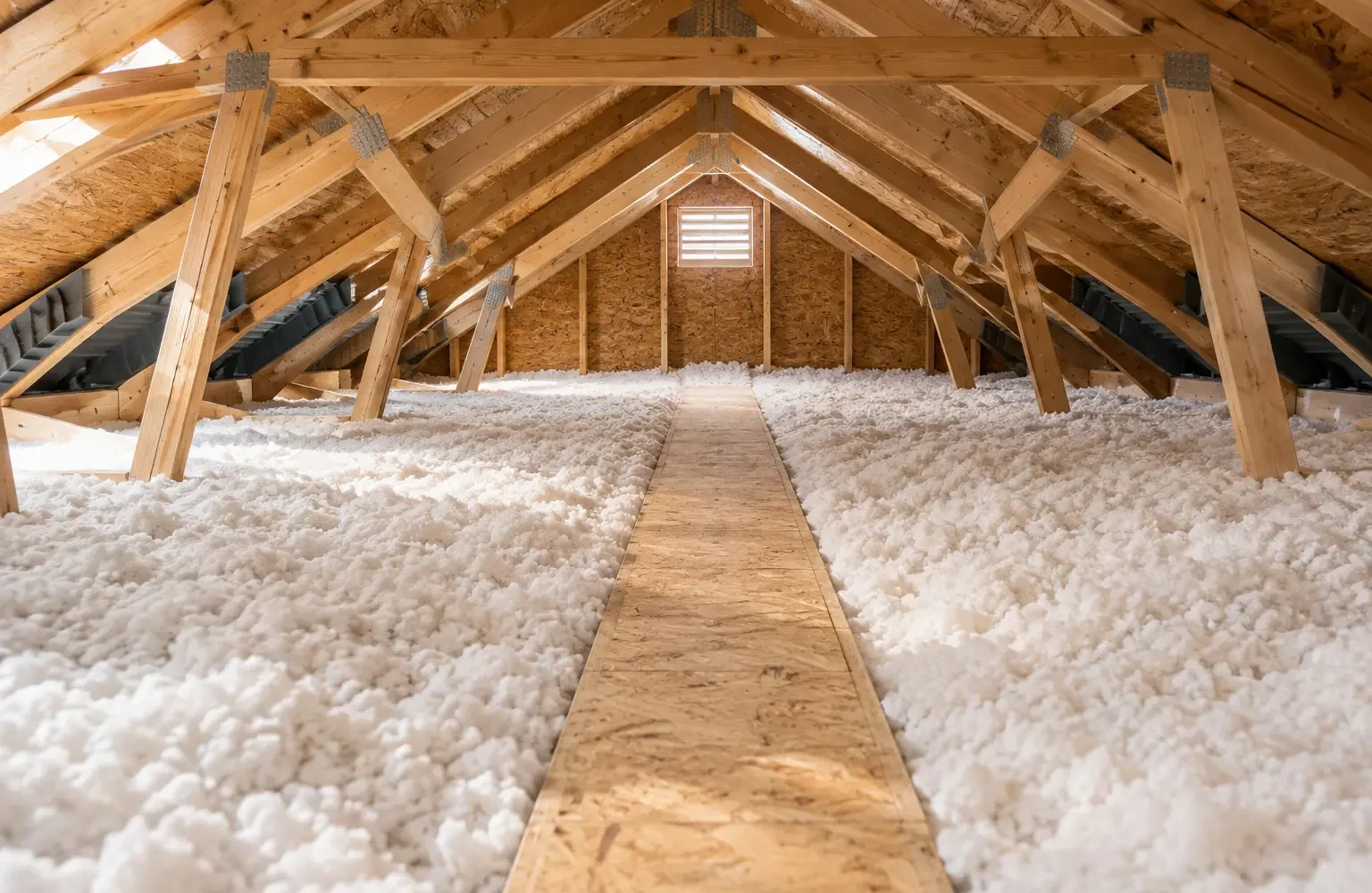 Deep, even attic insulation with a raised access route and clear eave paths
