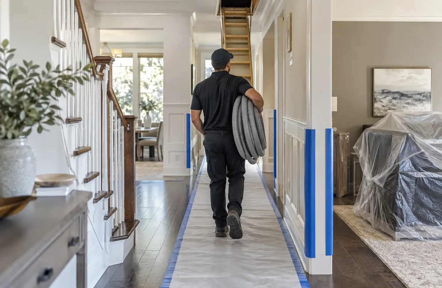 Protected route from a home entry to the attic access