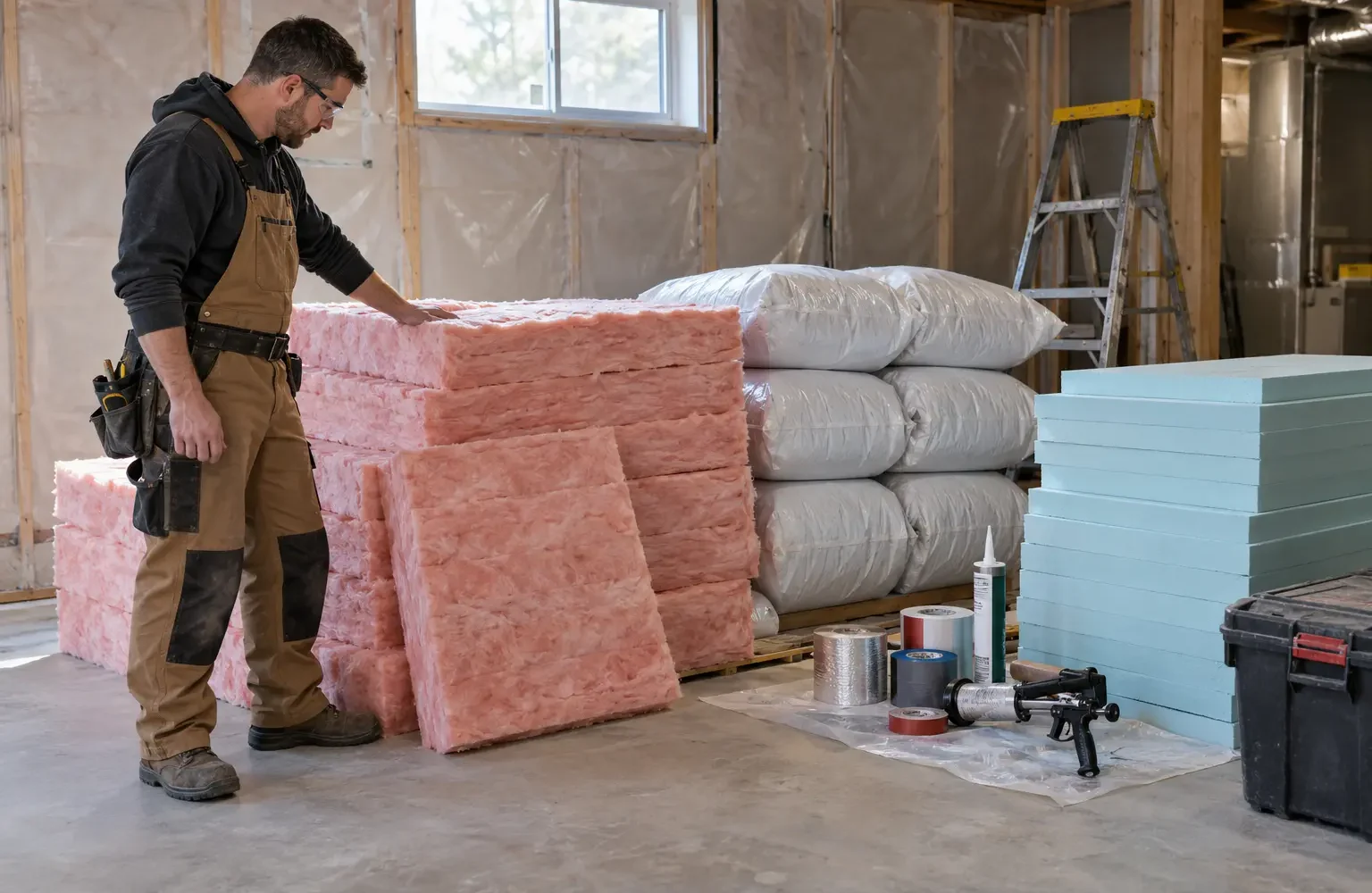 Insulation materials organized for a residential project
