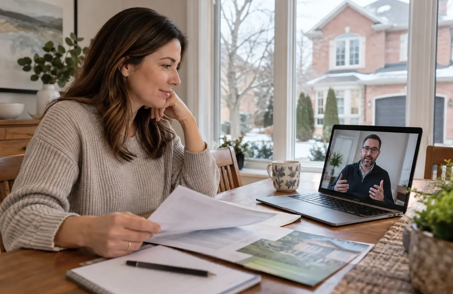 Oakville homeowner reviewing home energy upgrade information