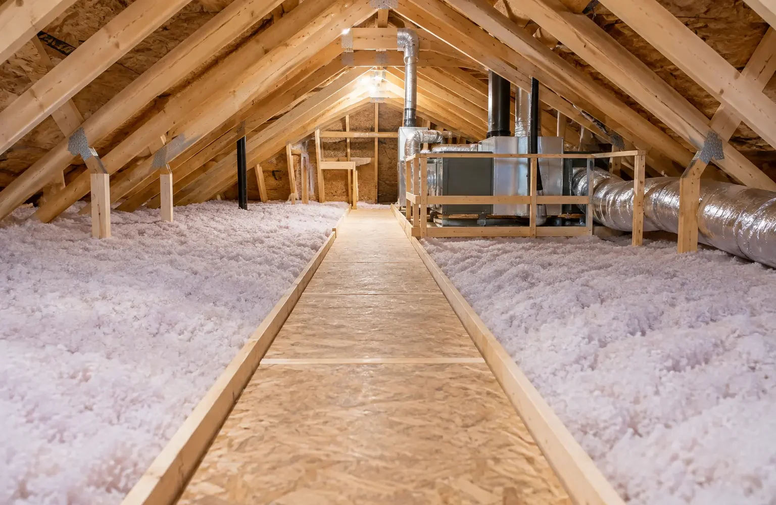 Raised walkway protecting deep attic insulation