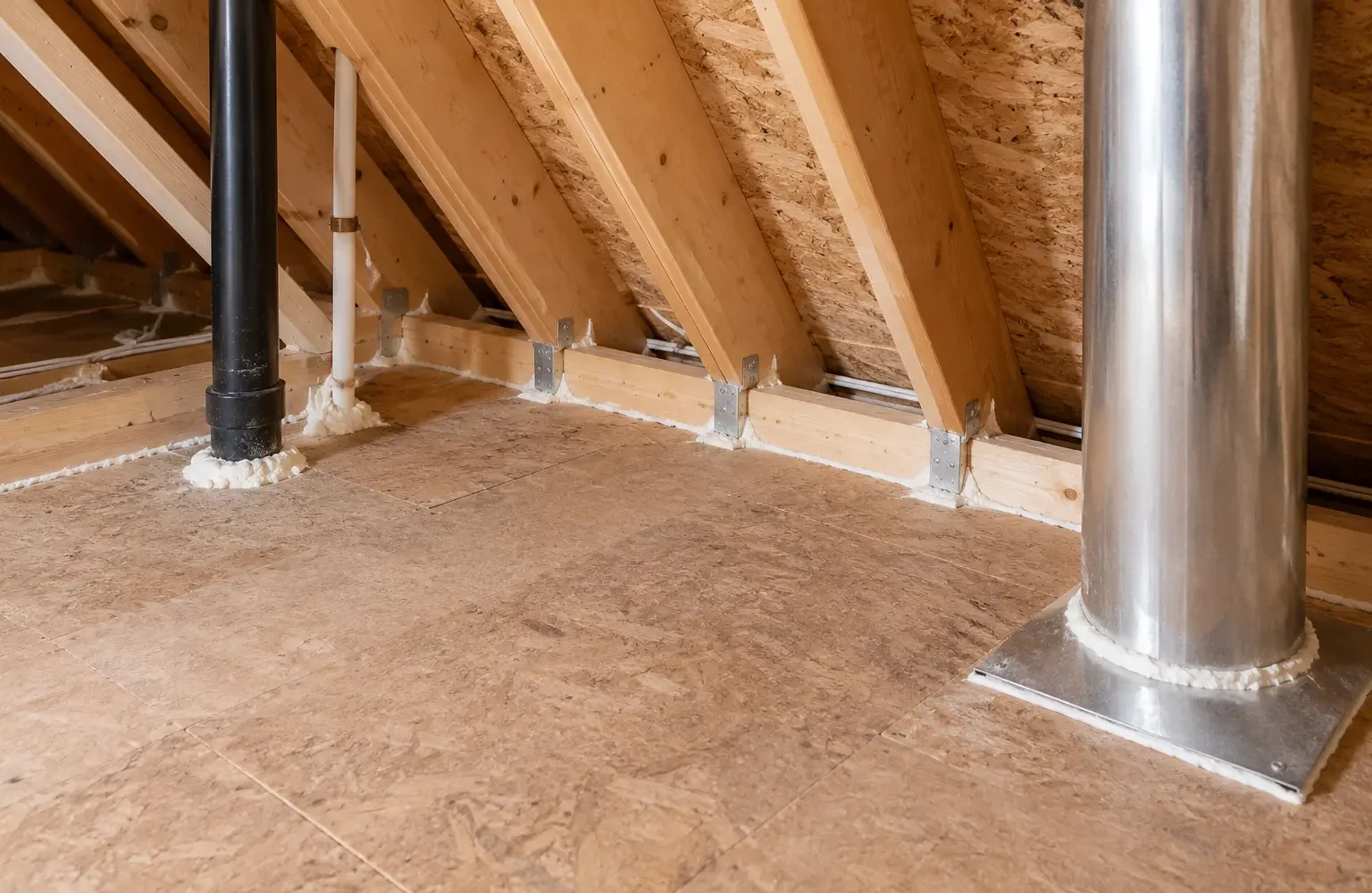 Prepared attic floor with sealed service penetrations
